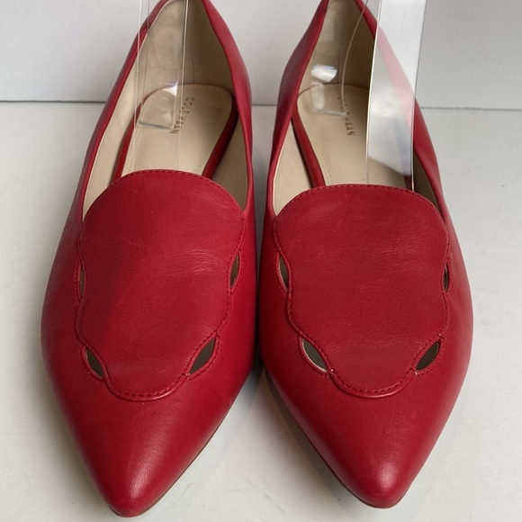 Cole Haan Leah Skimmer Pointed Toe Scallop Cut-outs Flats Sz 11 Tango Red Office - Picture 8 of 16